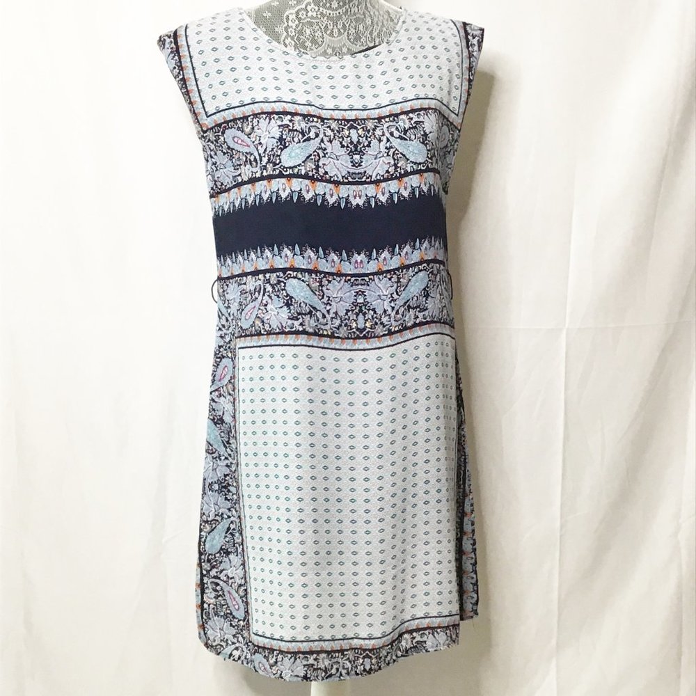 Mirumi Dress Women Size S/M Blue Pattern Block Whi
